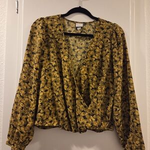 a new day Floral V-Neck Blouse - Mustard